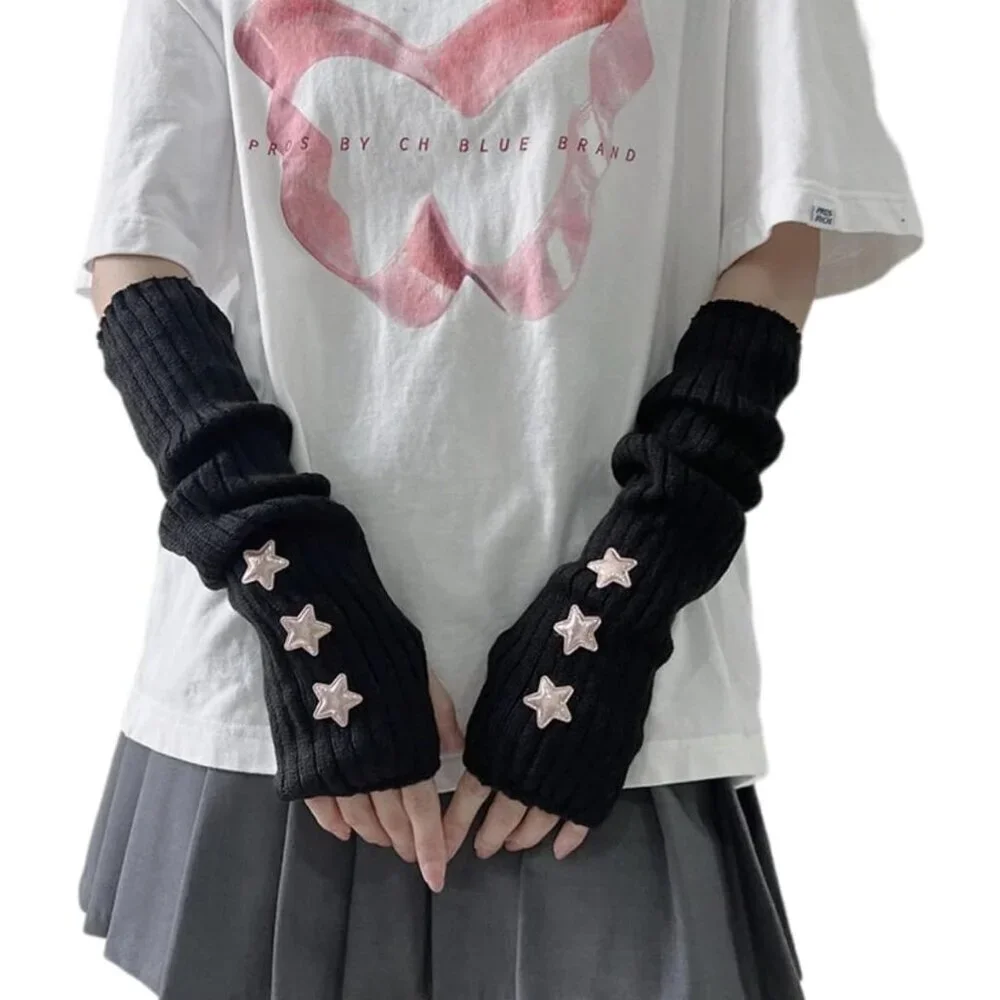 Y2K Star Arm Warmers Cotton Teen Girl Accessories Half Finger Gloves